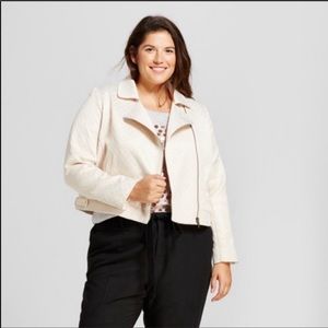 A new day gold metallic cropped asymmetrical zip motto jacket